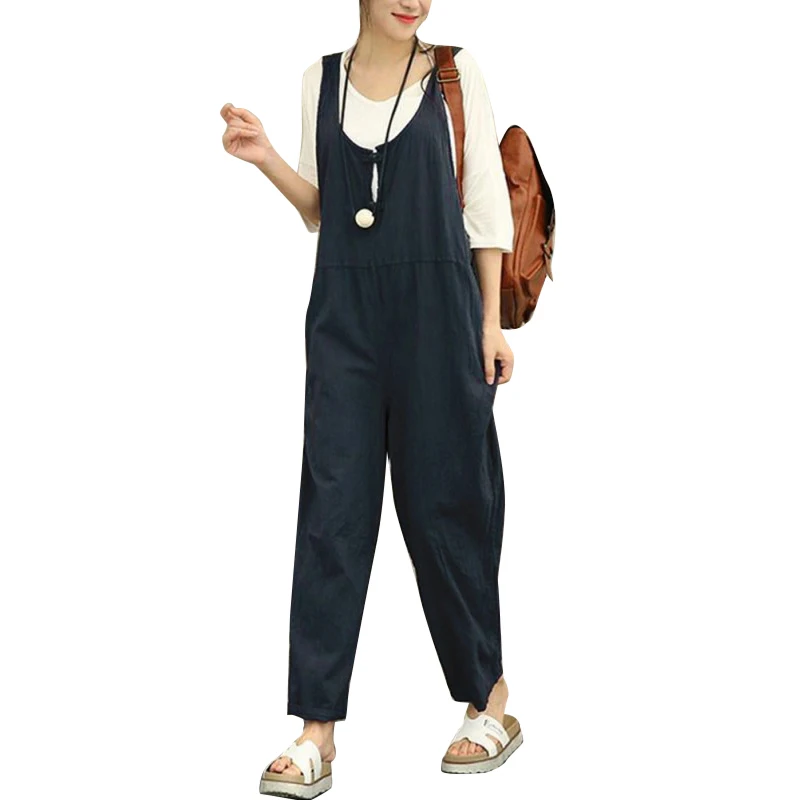 

2019 New Sexy Women Cotton Linen Long Rompers Summer Jumpsuits for Women Vintage Sleeveless Backless Overalls Strapless Playsuit