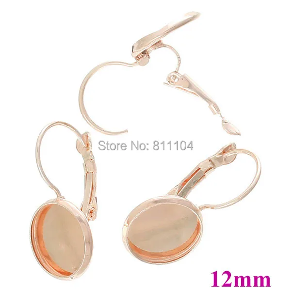 

12mm New Rose Golden Plated Round Bases Bezel Cups Bases French Style Clip Hook Cabochon Settings Earrings Blank Wholesale