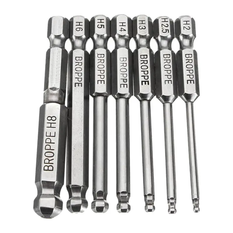 Silver ELEG-BROPPE 7 шт. S2 магнитный шарик отвертка бит 1/4 дюйма дюймовые шестигранные - Цвет: Silver