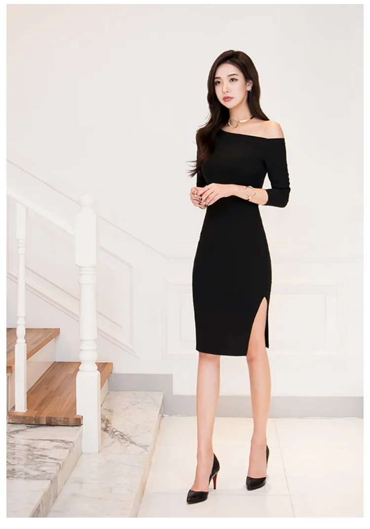 

Vestidos Mujer New Vestido Longo Women's Free Shipping 2021 Style Autumn Elegant Fashion Slim Seven-point Sleeve Split Dress