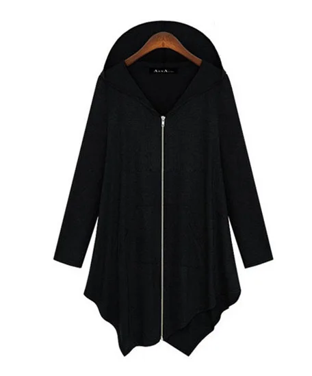 2017 New Women Knitted Loose Sweaters Pockets Long Sleeve Zipper Coat Casual Irregular Plus Size Hooded Dropped Cardigans |