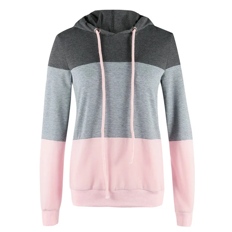 

LOSSKY Color Patchwork Casual Hoodies For Womenlong Sleeve Pullover With Hooded Autumn Hoody Slim Sweatshirt Top Hoodie Fashion