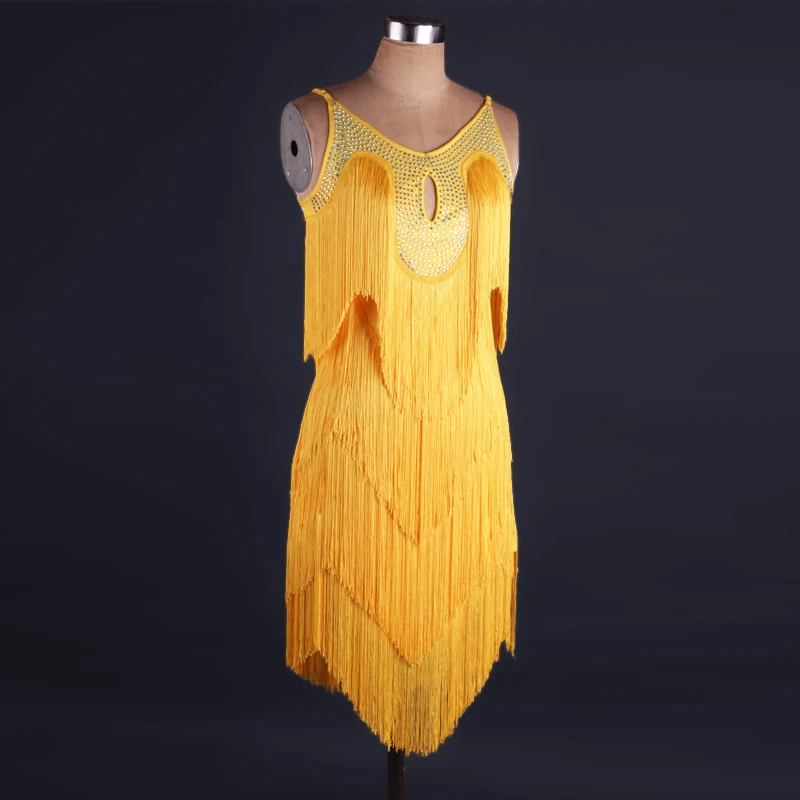 

Girls adult Modern Ballroom Latin luxury Fringe Ballroom Tango Dance Dress Black/Purple/Blue Lady Fringe Tassel Dress