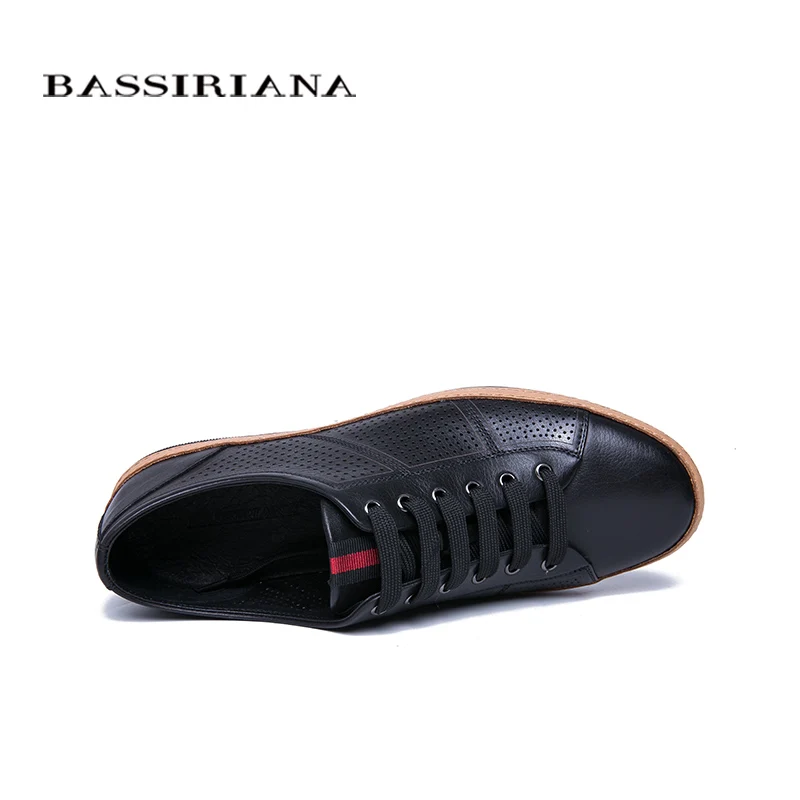 BASSIRIANA 2019 New Genuine Leather men casual shoes lace up comfortable round toe breathable black spring summer 39-45 size | Обувь