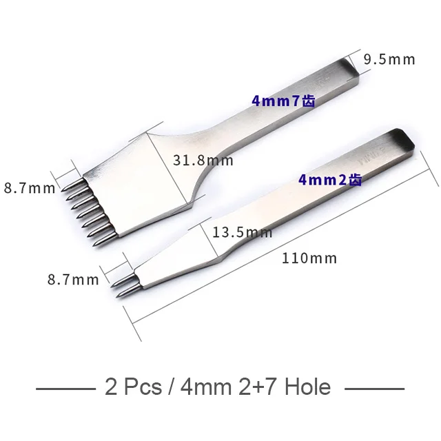 4mm 2 and 7 Hole Новые кожаные дыроколы для рукоделия 2+ 7 зубцов для шнуровки для сшивания, пробивки, пробивки, пирсинг, дырокол, плотная толщина, диаметр 1,85 мм - Цвет: 4mm 2 and 7 Hole