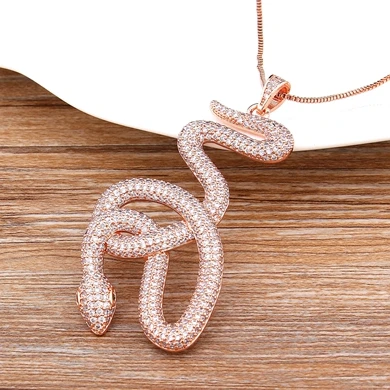 With Link-Rose Gold Высокое качество большой золотой Змеиный дроссель кулон амулеты ювелирные изделия Горячая мужчины женщины ожерелье роскошный кубический циркон Модный кулон, ювелирные изделия - Окраска металла: With Link-Rose Gold