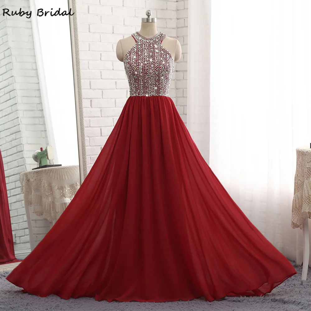 Ruby Bridal 2017 Vestidos De Fiesta бордовое шифоновое платье для выпускного вечера с бисером