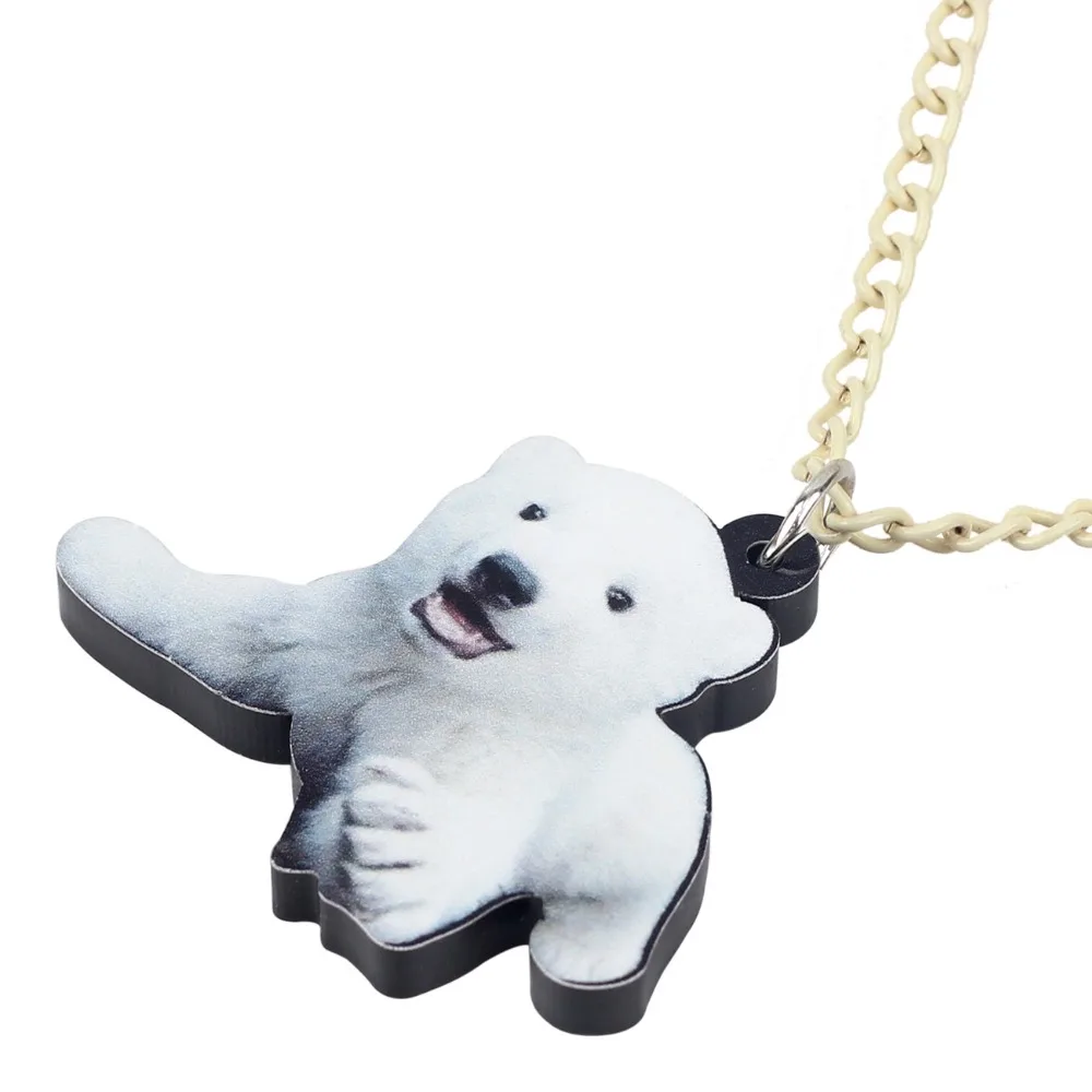 WEVENI Original Acrylic Happy Polar Bear Necklace Pendant Chain Anime Animal Jewelry For Women Girls Bijoux 2018 Gift Dropship | Украшения