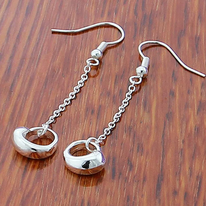 

925 Silver Round Circle Long Chain Drop Earrings For Women Fashion Jewelry