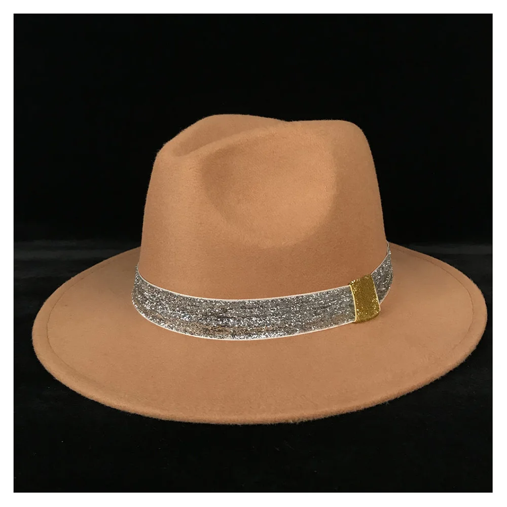 Khaki Женская Мужская шерстяная шляпа Chapeu Feminino Fedora Шляпа Laday фетр чародей церковь кепки душ волшебник шляпа большой размеры - Цвет: Khaki