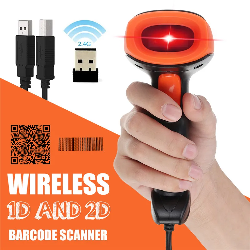 2 4G 1D/2D сканер штрих кода Портативный USB беспроводной ручной лазерный световой для