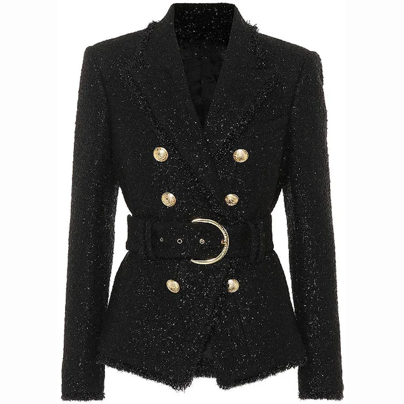 

High Quality Women Wool Blazers Classical British Double Breasted Coats 2019 Autumn Winter Female Luxury Bling Bling Outerwear