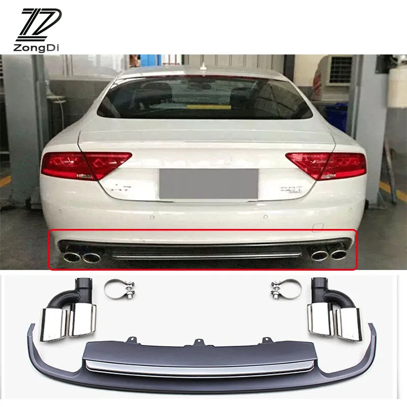 

ZD 1Set For Audi A7 Standard Hatchback 2012 2013 2014 2015 Car Exhaust Pipe Tips With Rear Bumper Diffuser spoiler Accessories