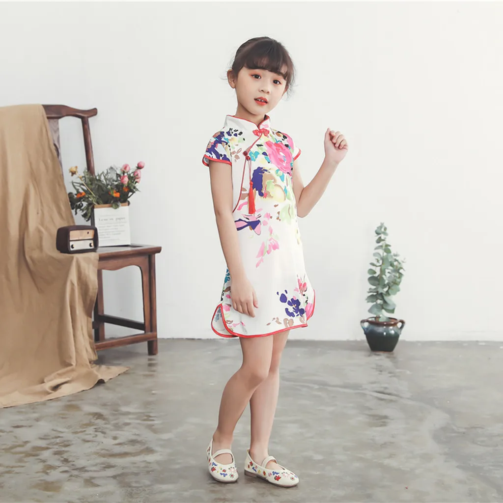 SAGACE Floral Print Dress Cheongsam Qipao Chinese Style Girl Summer Sleeveless | Детская одежда и обувь