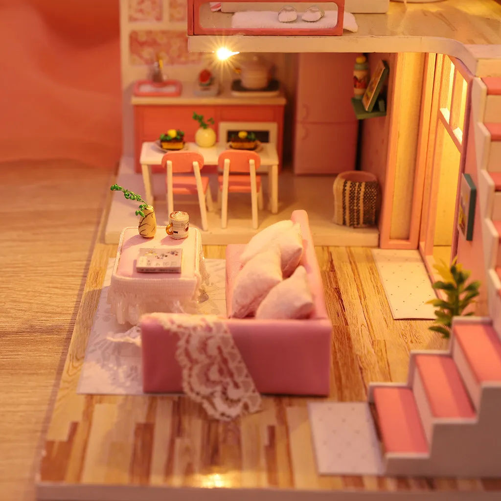 DIY деревянный кукольный дом 3D DIY Миниатюрные домики мебель светодиодный Дом головоломка украшения творческие игрушки для детей Рождественский подарок z0709