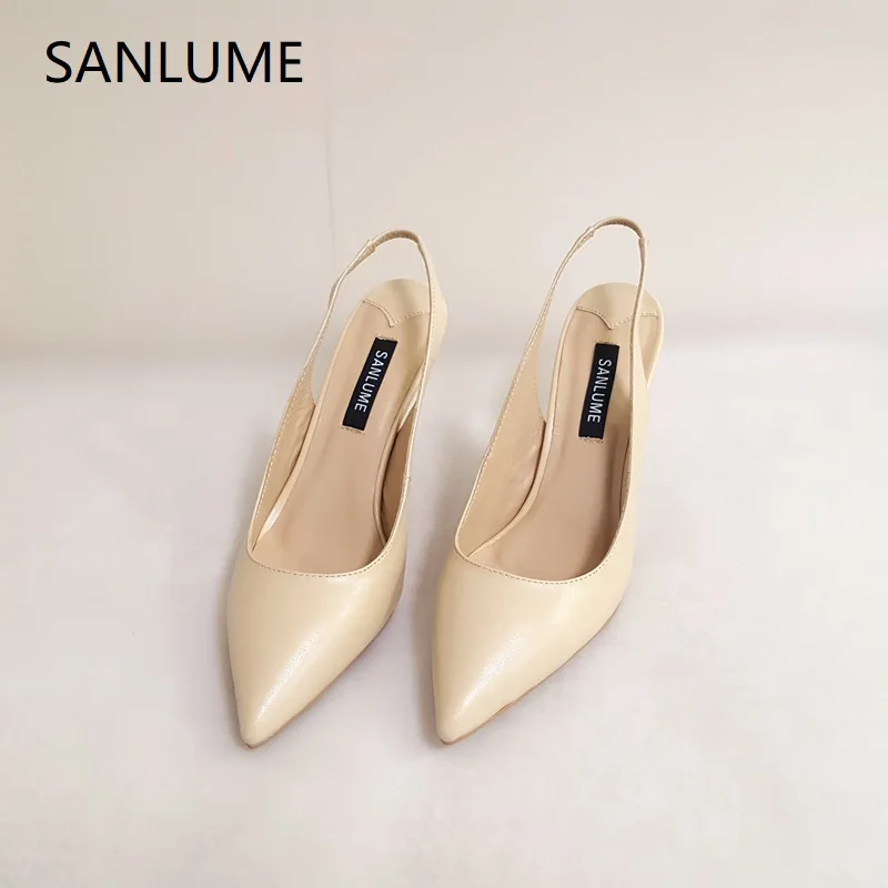 SANLUME телесного цвета см 7 женские босоножки с ремешком сзади элегантная офисная