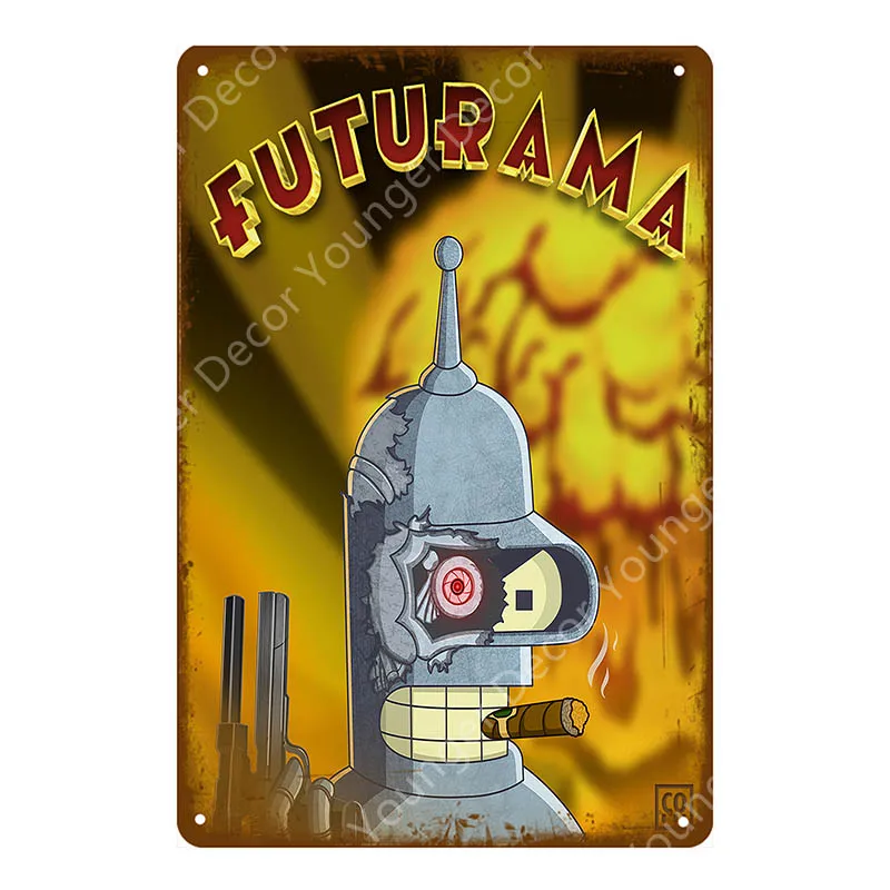 YD6287F Американский комикс ТВ серия Futurama металлические вывески настенные стикеры декор комнаты винтажная живопись декоративная табличка Ретро мультфильм плакат - Цвет: YD6287F