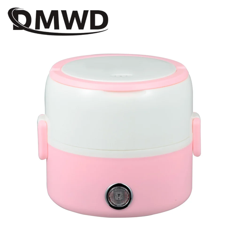 pink DMWD портативная электрическая рисоварка 1.2л Теплоизоляционный Подогрев Ланчбокс двухслойный Пароварка Контейнер Мини-подогреватель пищи ЕС - Цвет: pink