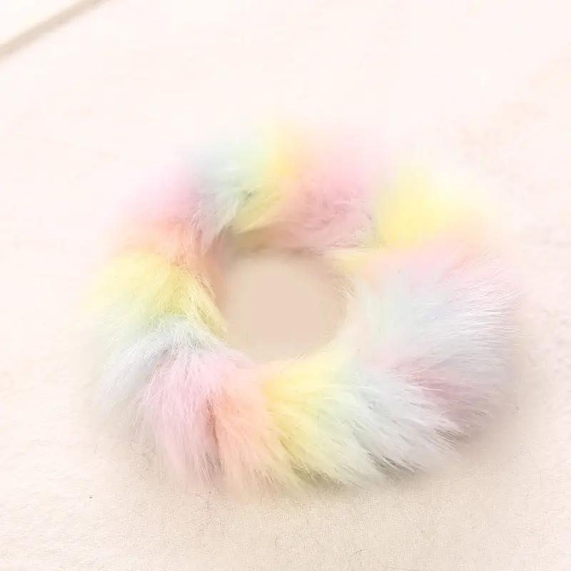 Light Colorful AIKELINA/Новинка; зимняя теплая мягкая резинка для волос из искусственного кроличьего меха для девочек и женщин; аксессуары для волос; Детская резинка; головной убор - Цвет: Light Colorful