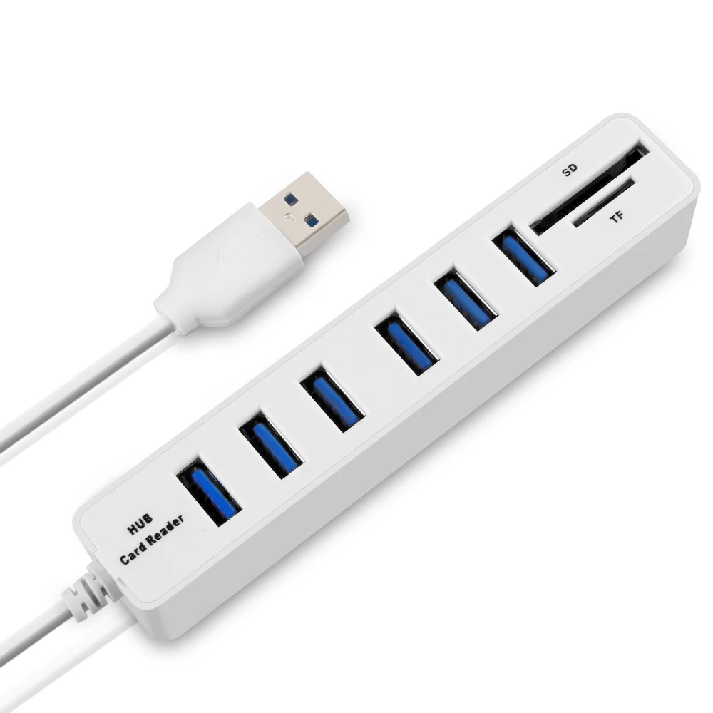 6 Ports USB White Usb-хаб Combo USB 2,0 концентратор мульти USB Высокоскоростной разветвитель портативный порт 3/6 SD/TF кард-ридер для ноутбука ПК компьютера - Цвет: 6 Ports USB White