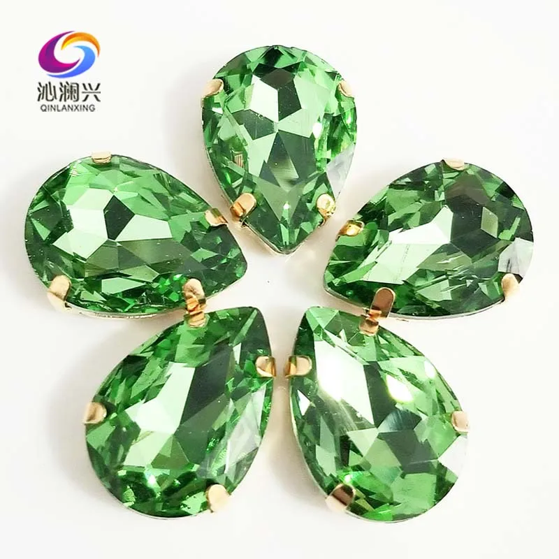 

Golden bottom Light green DR shape High quality AAA Glass Crystal sew on claw rhinestones,Diy/Clothing accessories SWSG15