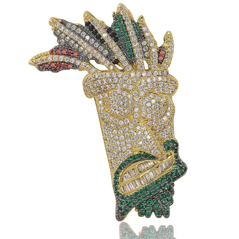 

New Design Ins Popular Hip Hop Full CZ Zircon Paved Bling Personality Indian Pendants Necklace for Men Rapper Jewelry