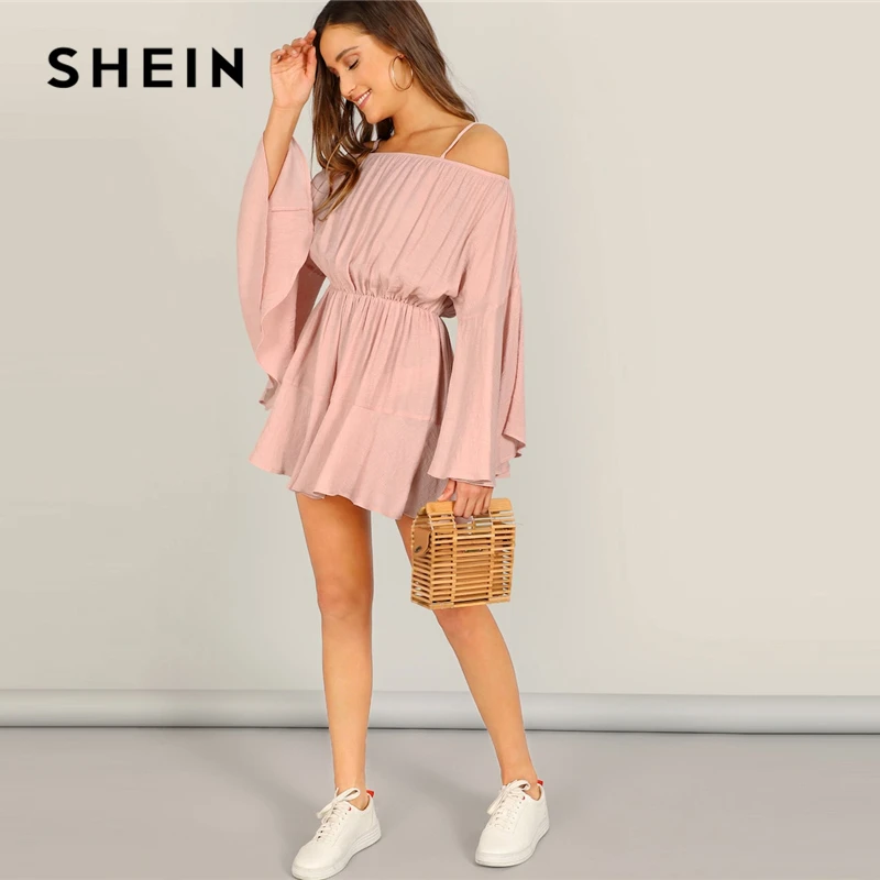 SHEIN розовый комбинезон с длинным рукавом, с регулируемыми полосками, весенние брюки-кюлоты с высокой талией, женские комбинезоны с длинными рукавами