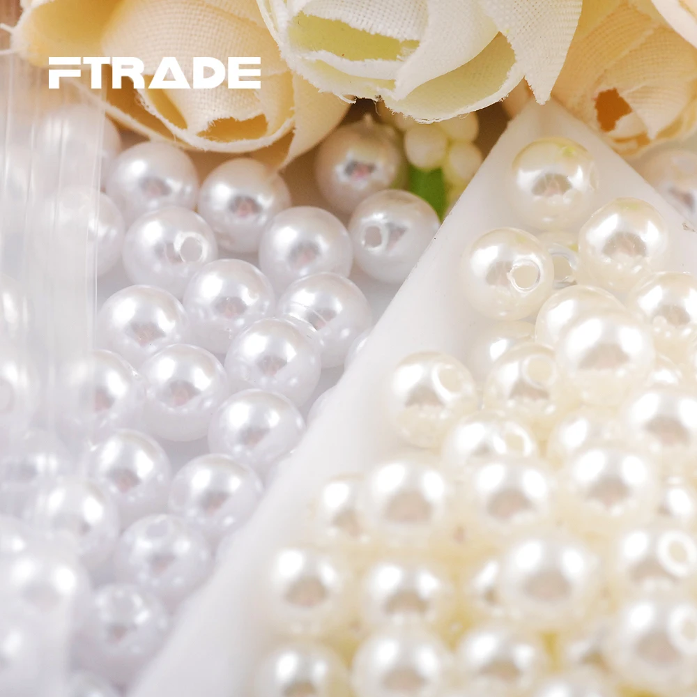Имитация жемчуга из АБС-пластика белый/бежевый цвет с прямым отверстием для