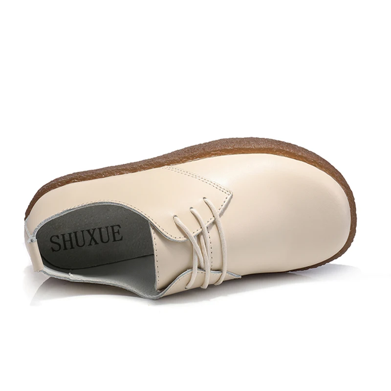 Shuxue Women Flats Shoes Genuine Leather Lace-up Round Toe Muscle Sole Ladies casual Comfortable Soft Female Fall | Обувь