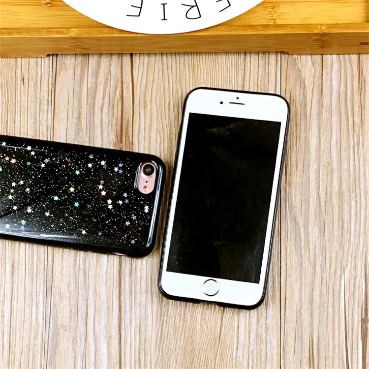 New Shinny Glitter Stars Black White Soft TPU Phone Cover for iPhone 6 6s Skin X 8 7 Plus plus Case Capa Coque |