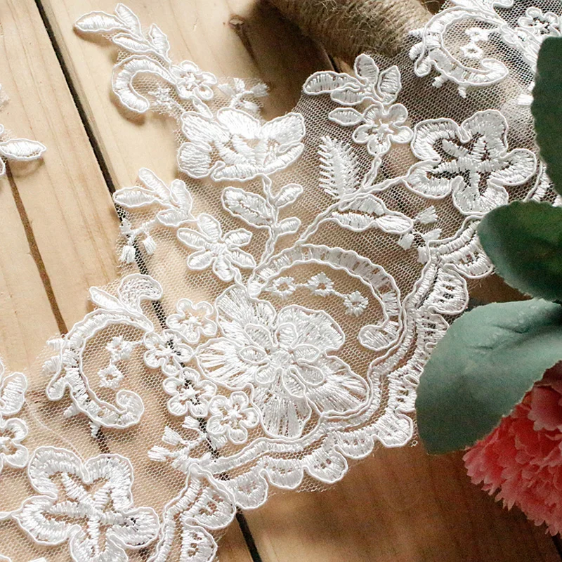 Фото Off White Lace Trim High Quality Wedding Lace Fabric Handmade DIY Clothes Accessories 16cm Wide 1yard/lot №3