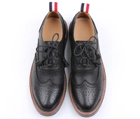personality men round toes black carved flat comfortable brogue shoes men lace up all season mixed color gingham dress shoes