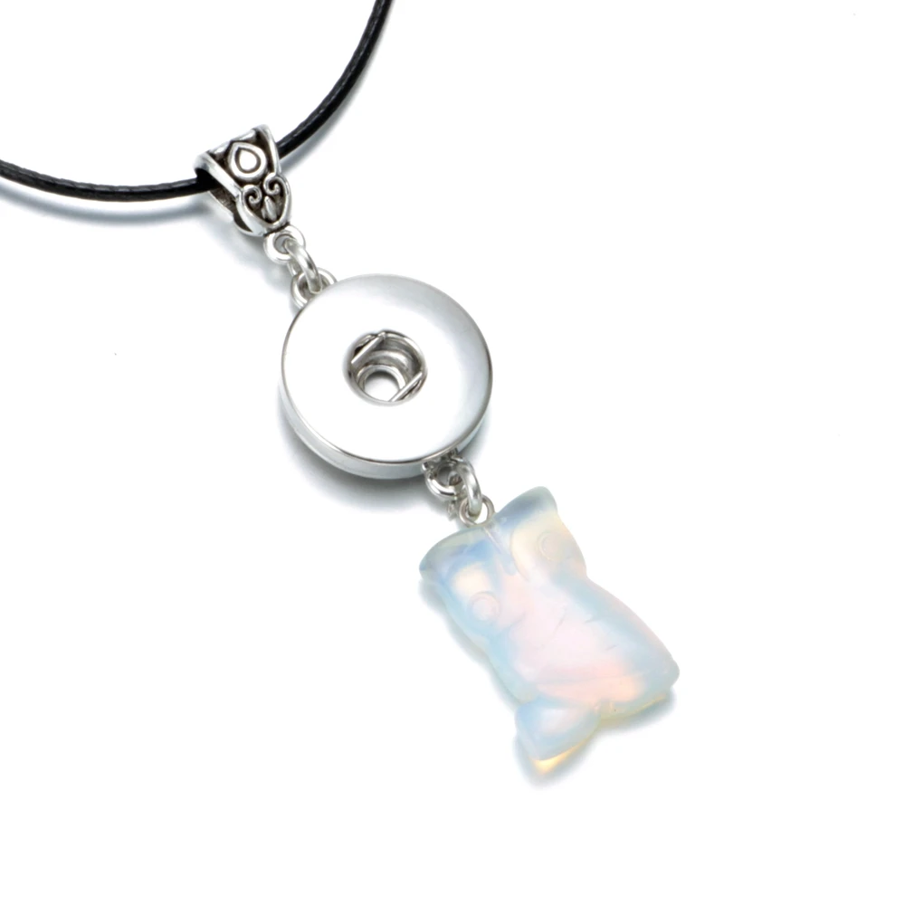 DZ1722h High quality Natural Stone leather Necklace Fit 18mm Snap Button White crystal Owl Pendant Snaps Jewelry | Украшения и