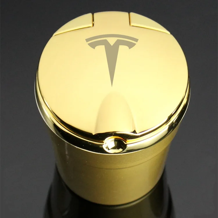 Новинка, пепельница для автомобиля Tesla, светодиодный светильник, сигарета, дым, для путешествий, цилиндр, автомобильный Бездымный Держатель для чашки дыма для tesla 3 S X - Название цвета: Золотой