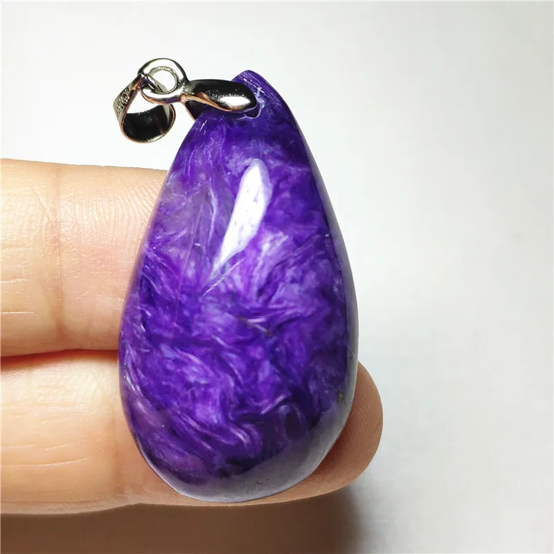 Natural Purple Charoite Necklace Pendant Water Drop Gemstone 34x19x10mm Women Man Anniversary Ghost Garden Jewelry Lucky Gift | Украшения и