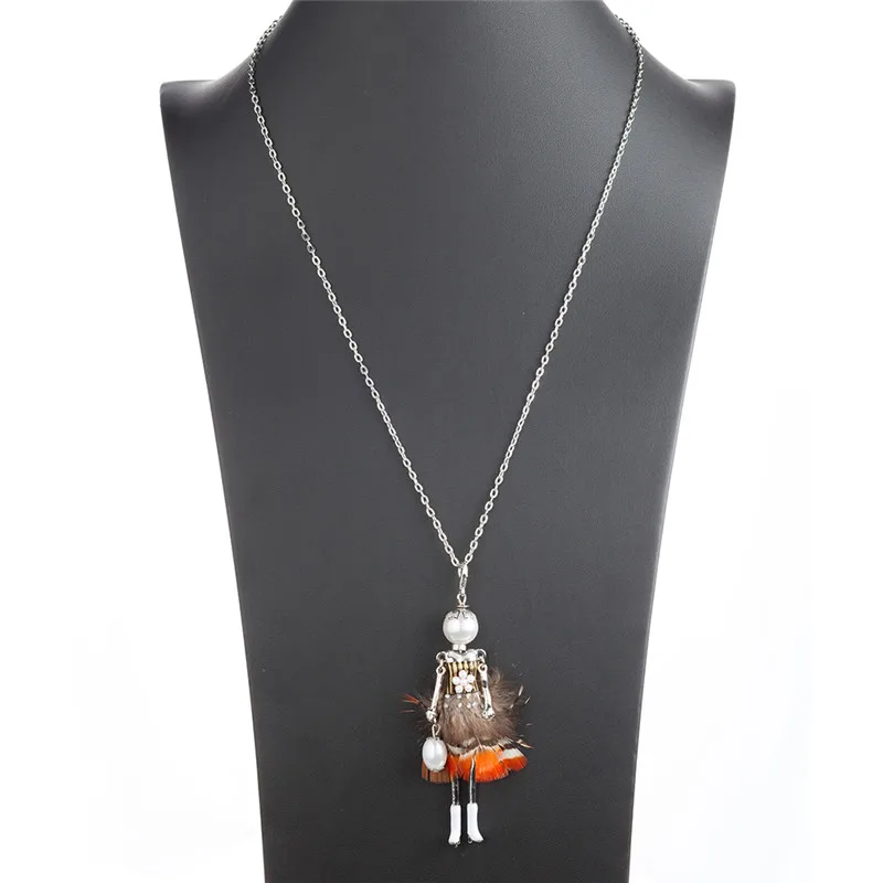 2018 Милая подвеска в форме куклы с перьями Павлин большое колье ожерелье для