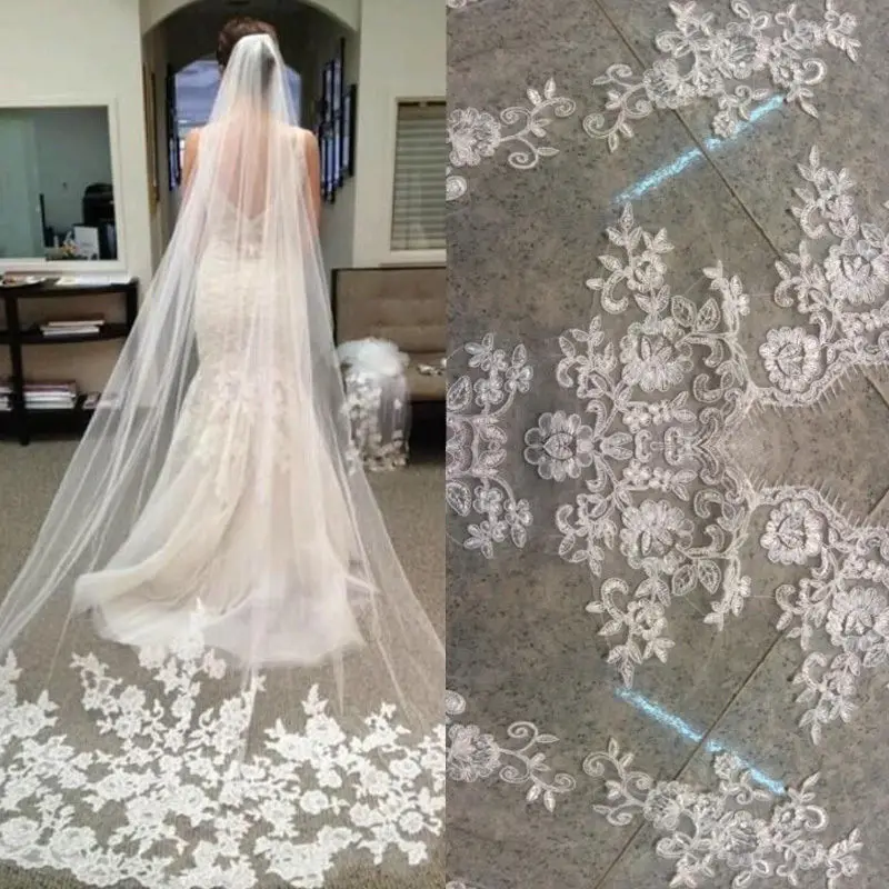 Распродажа новинка 1 слой белая Длинная фата с кружевными краями свадебная