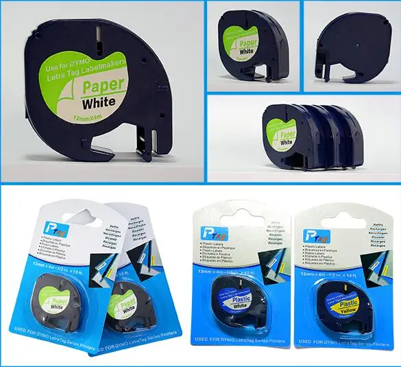 

Free shipping 10pcs LT label tape 91200 compatible 12mm*4m DYMO LetraTag Tape Label black on white DYMO label printer