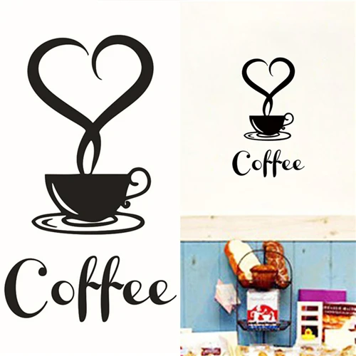 1 set 2017 Removable DIY Kitchen Decor Coffee Cup Decals Vinyl Mug Wall Sticker Glass Door Wholesale Free Shipping | Дом и сад