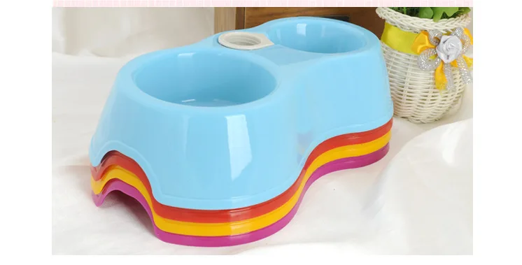 WHISM Plastic Dual Use Dog Bowl Pet Cage Double Bowls For Puppy Cat Automatic Water Drinking Bowls Food Feeding Dish Dogs Feeder