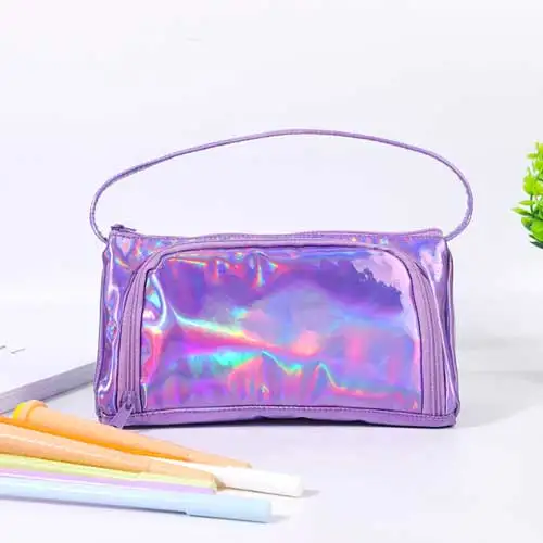 Супер Многофункциональный большой чехол для карандашей Kawaii, Большой Вместительный чехол для карандашей, школьные принадлежности для девочек, лазерная сумка для карандашей, чехол для карандашей - Цвет: Фиолетовый