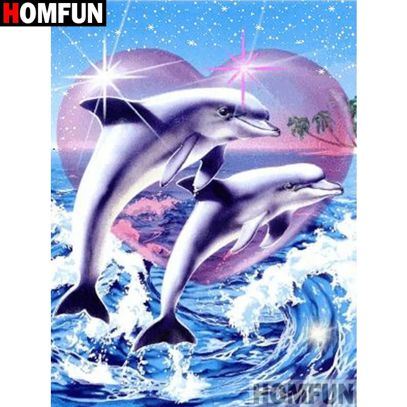 HOMFUN Full Square/Round Drill 5D DIY Diamond Painting &quotHeart dolphin&quot Embroidery Cross Stitch 3D Home Decor Gift A17691 | Дом и сад