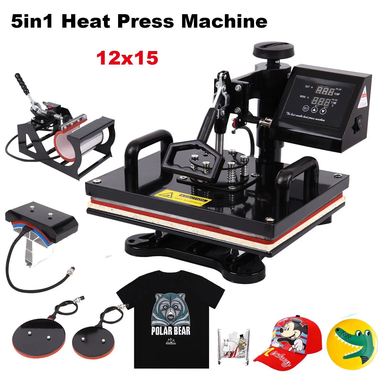 

Yonntech 29*38CM 5 in 1 Heat Press Machine Sublimation Printer Swing away Transfer Cloth Cap Mug Plate T-shirt Phone Case