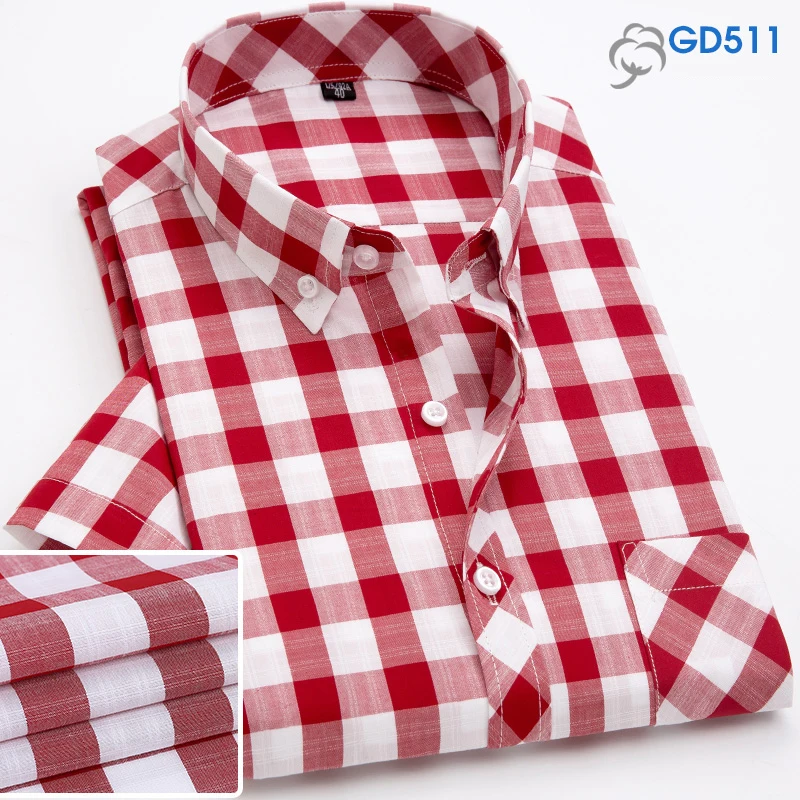 Fashion Summer business men casual shirts high quality checked male plaid short sleeve shirt cotton Chemise Homme - Цвет: GD511