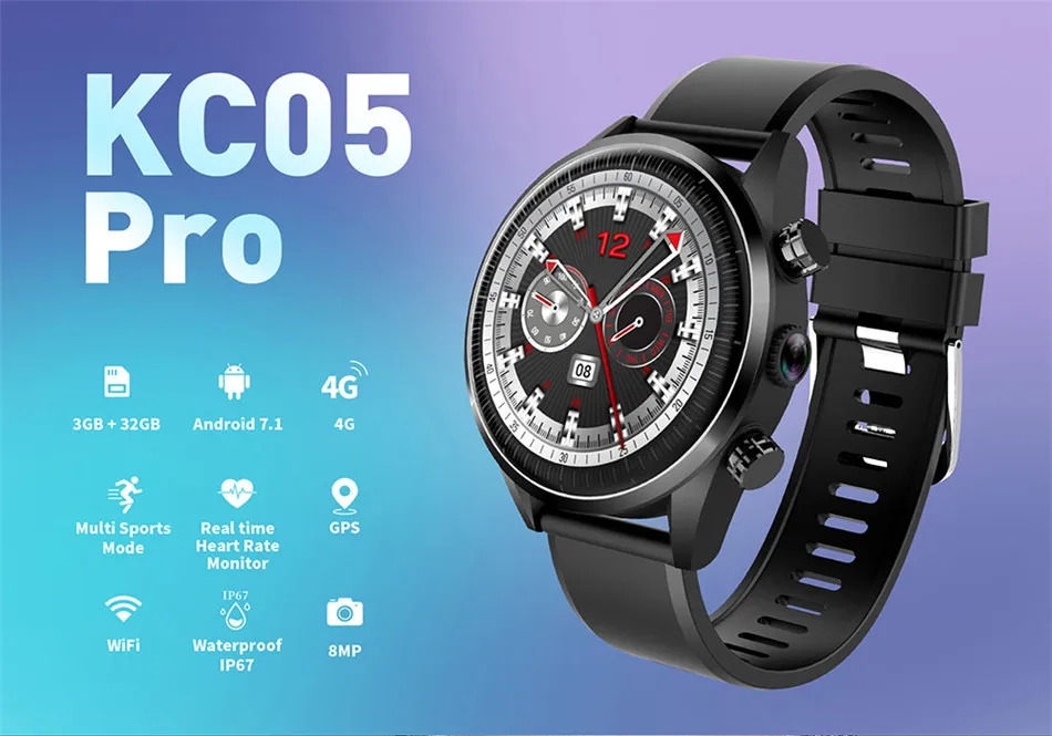 KingWear KC05 Pro 4G Smartwatch телефон ОС Android 7,1 MTK6739 четырехъядерный процессор 1,25 ГГц 3 ГБ ОЗУ+ 32 Гб ПЗУ gps камера спортивные режимы