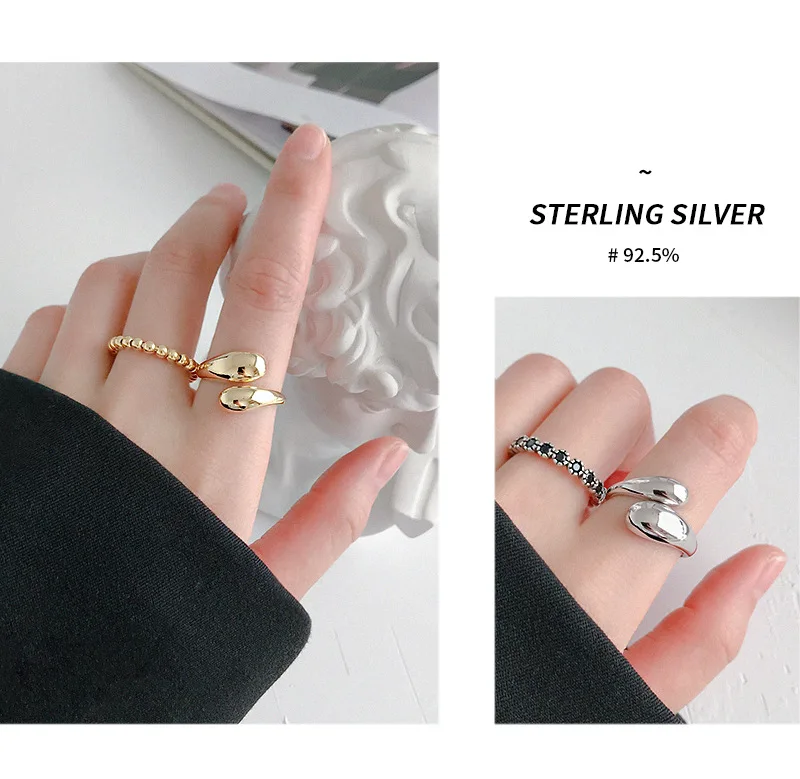 SHANICE Street Shoot Настоящее 925 пробы Серебряное Открытое кольцо для женщин и девочек INS простое гладкое регулируемое кольцо в форме капли