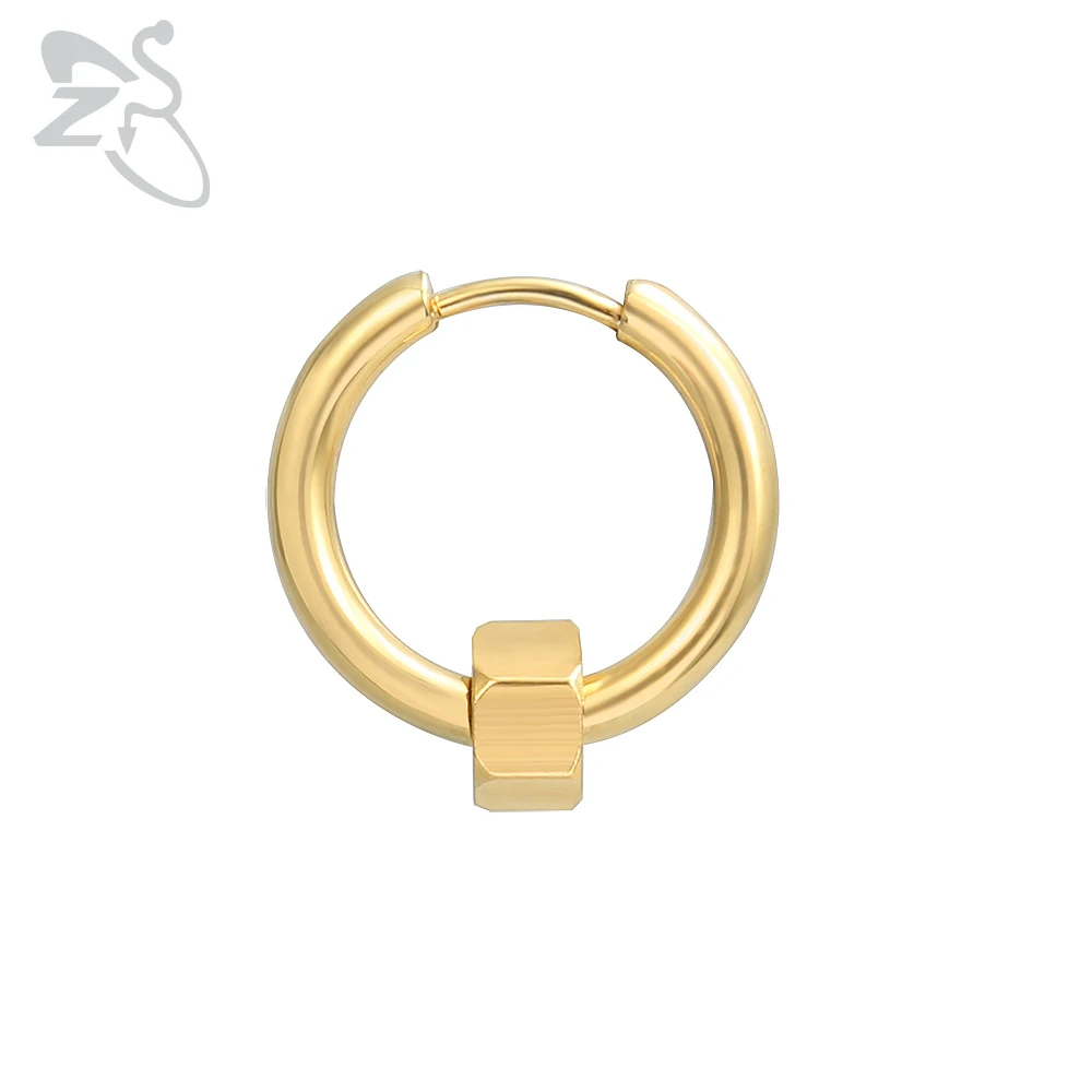 Gold 1 Piece ZS ореховая форма серьги-кольца в стиле панк серебро черное золото хип хоп круглые серьги мужские байкерские ювелирные изделия маленькие круглые серьги для мужчин и женщин - Окраска металла: Gold 1 Piece