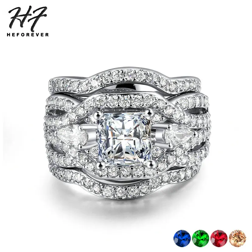 Женский комплект обручальных колец из 3 предметов серебристого цвета с фианитом