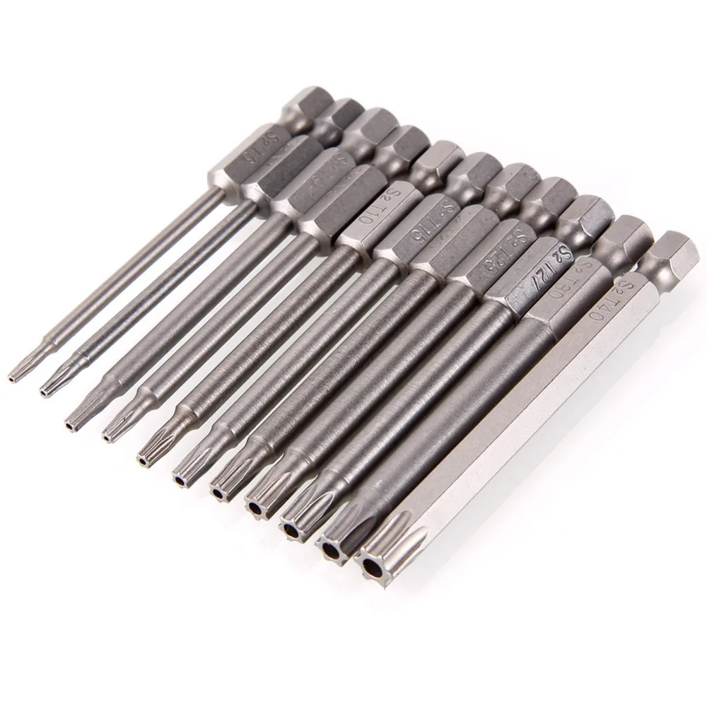 11Pcs/Set 75mm 1/4 inch 6.35mm Hex Magnetic Hollow Torx Head Screwdriver Screw Driver Drill Bits Set T6 - T40 Tool #246983 | Инструменты