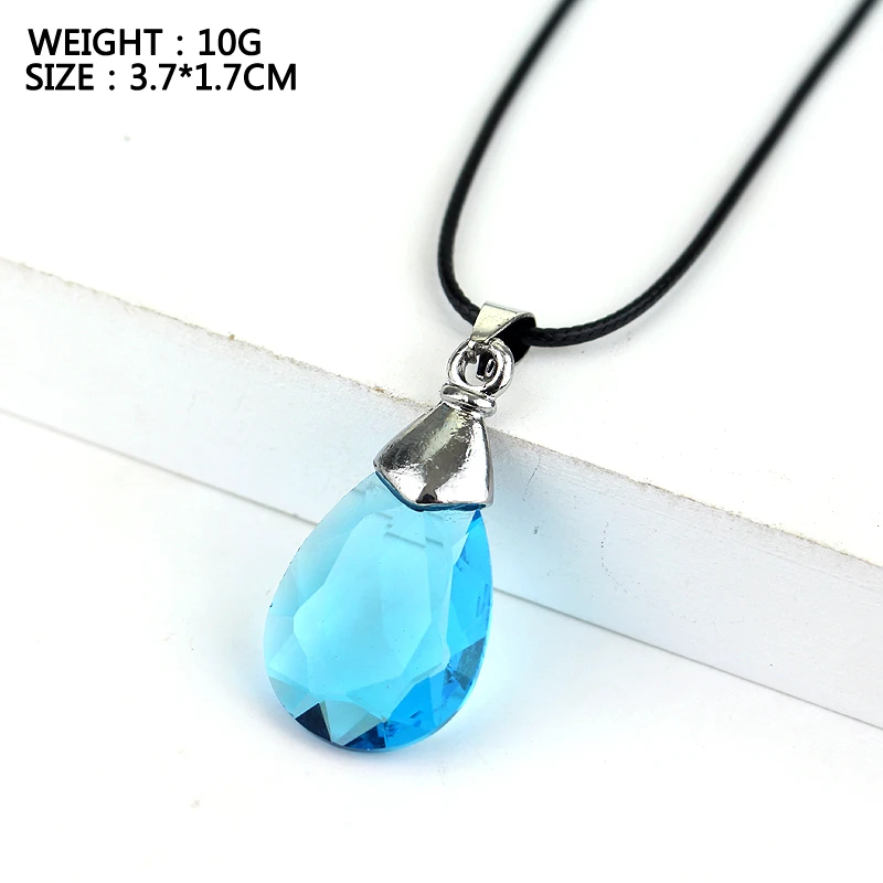 New Anime Cosplay Jewelry: Sword Art Online Yuuki Asuna and Kirito Yui Heart Necklace - Teardrop Shape Blue Crystal Pendant image 4